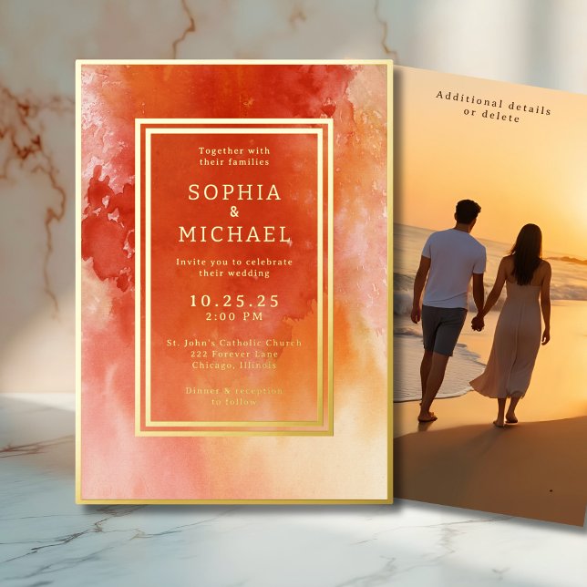 Watercolor Wedding Invitation Photo Template Coral (Creator Uploaded)