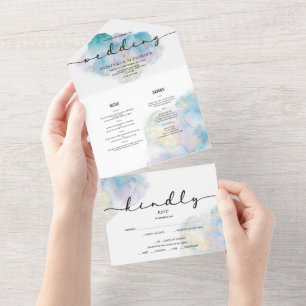 Watercolor wedding invitation/rsvp/menu.  all in one invitation