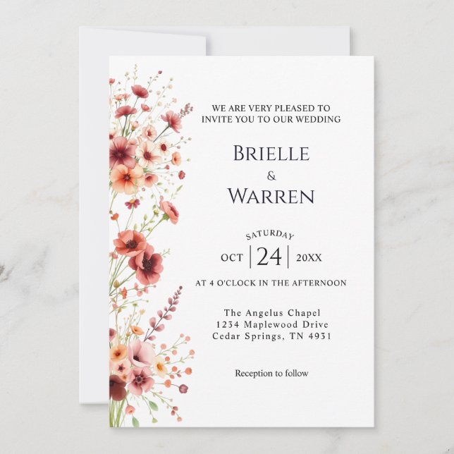 Watercolor Wedding Invitation with Wild Flowers (Front)