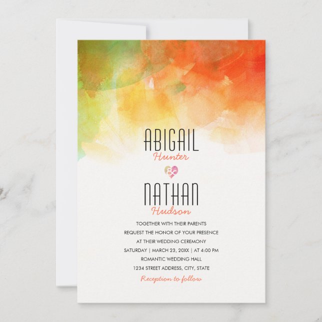 Watercolor wedding invitations unique modern art (Front)