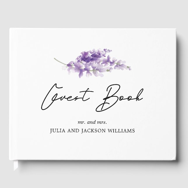 Watercolor Wedding Lavender Personalised Guest Book (Front)