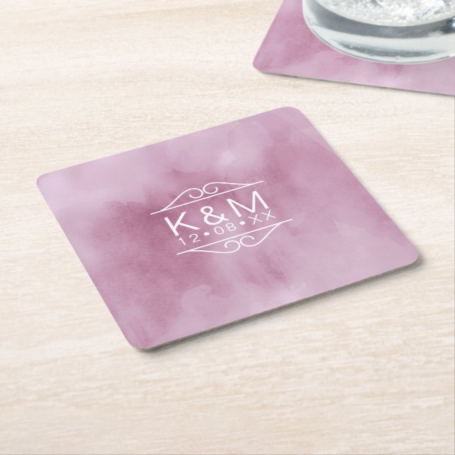 Watercolor Wedding Lilac ID654 Square Paper Coaster (Angled)