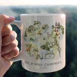 Watercolor Wedding Map | Monogram Newlywed Mug<br><div class="desc">Featuring stunning watercolor map with a bride and groom illustration. Add names and date established with a personalised message on the back. A beautiful gift for the newlyweds. Trendy, modern, cute and stylish, this two-toned mug will brighten every morning. Details like cocktail napkins, can huggers, cups, and favours you can...</div>