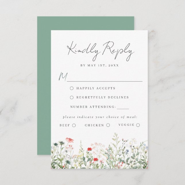 Watercolor Wedding Meal Choice RSVP Card (Front/Back)