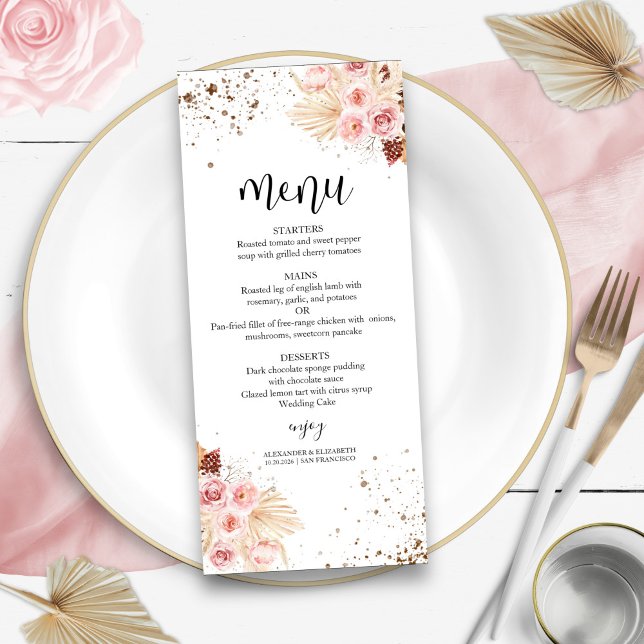 Watercolor Wedding Menus | Boho Floral Glitter (Creator Uploaded)