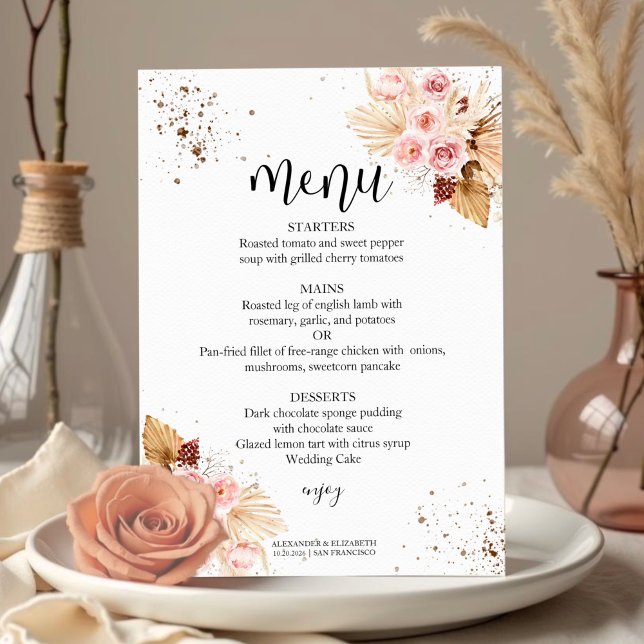 Watercolor Wedding Menus | Boho Floral Glitter Invitation (Creator Uploaded)