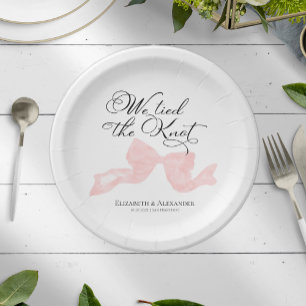 Watercolor Wedding Paper Plates   Pink Bow