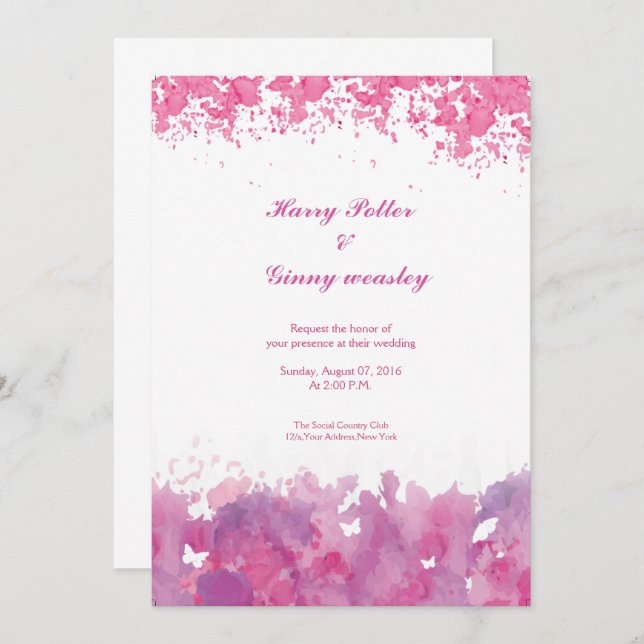 Watercolor Wedding party invitation (Front/Back)