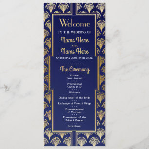 Watercolor Wedding Program 1920's Art Deco Gold Programme