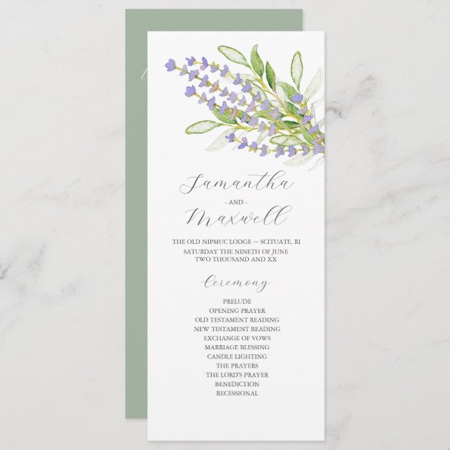 Watercolor Wedding Program Lavender Flowers Programme (Front/Back)