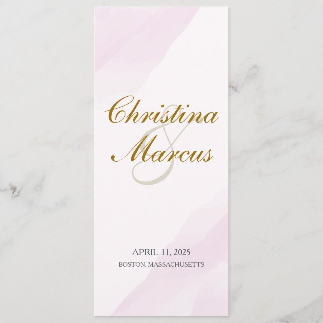 Watercolor Wedding Program, Pink Flat Program Programme (Front)