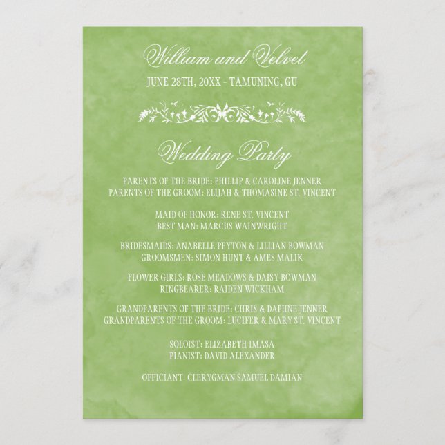 Watercolor Wedding Programs Programme (Front)