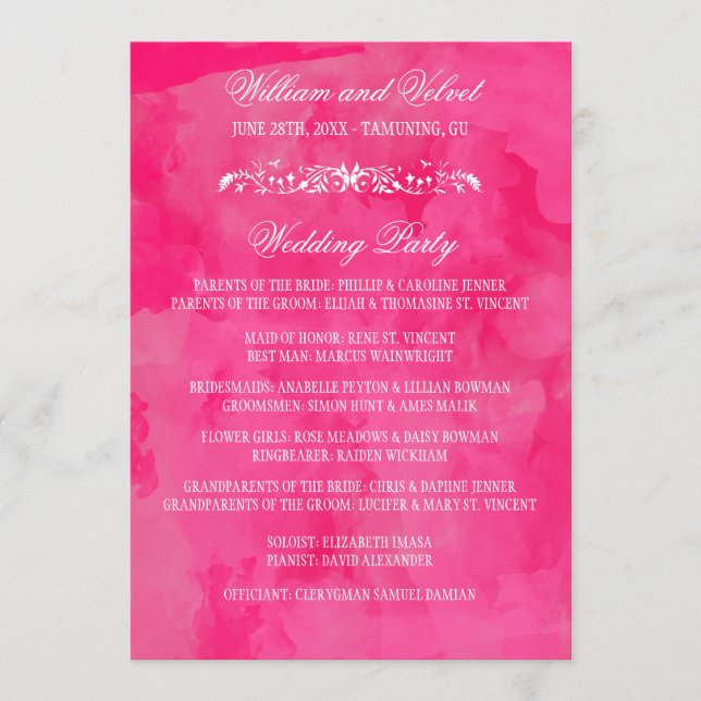 Watercolor Wedding Programs Programme (Front)