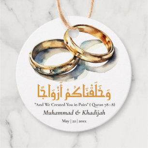 Watercolor Wedding Ring Islamic Quote Nikah Favour Tags