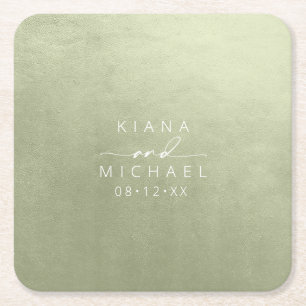 Watercolor Wedding Sage Green ID786 Square Paper C Coaster