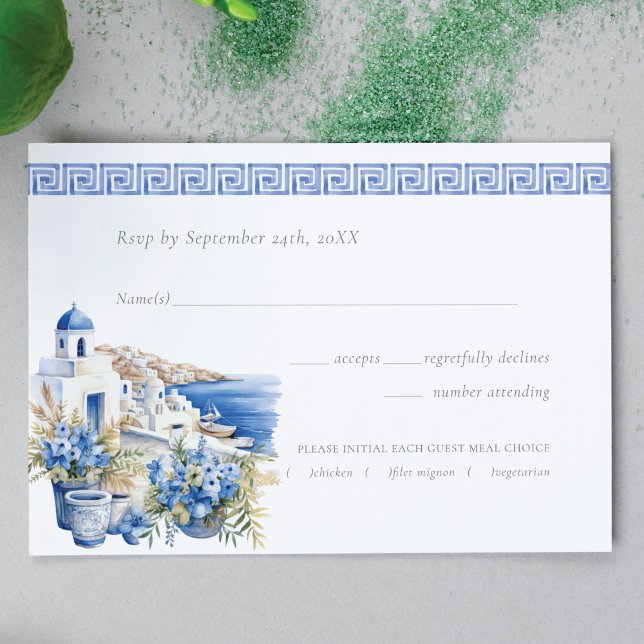 Watercolor Wedding Santorini RSVP Card (Creator Uploaded)