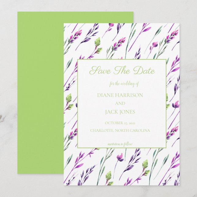 Watercolor Wedding Save the Date Invitation (Front/Back)