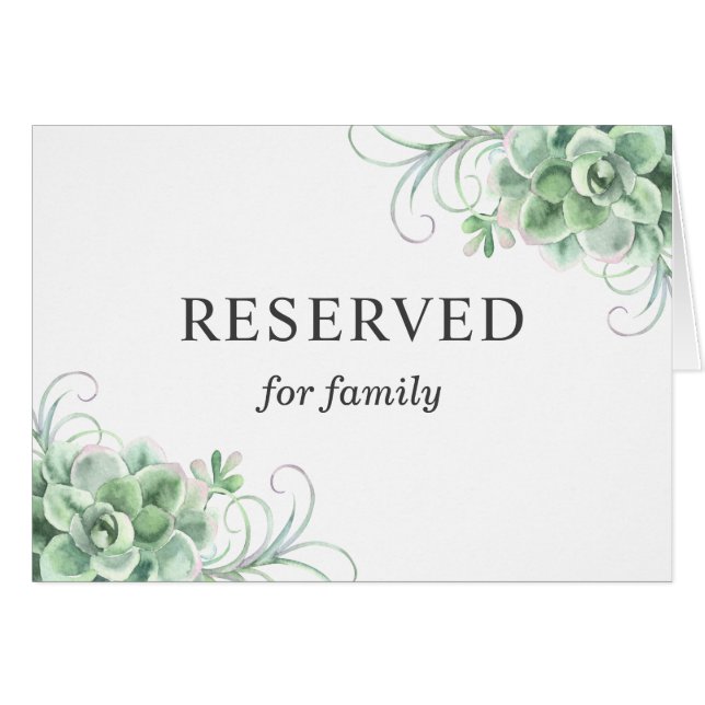 Watercolor wedding succulent. Cactus reserved sign (Front Horizontal)