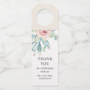 Watercolor wedding succulents. Cactus thank you Bottle Tag
