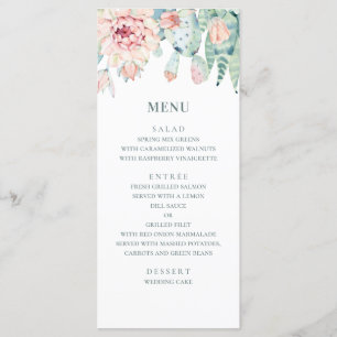 Watercolor wedding succulents. Pink floral cactus Menu