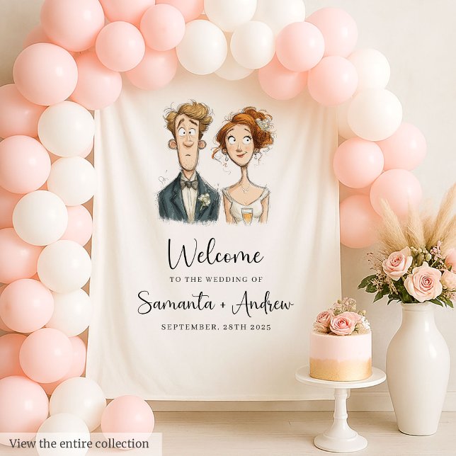 Watercolor Wedding Tapestry Quirky Bride Groom  (Watercolor Wedding Tapestry Quirky Bride Groom Design)