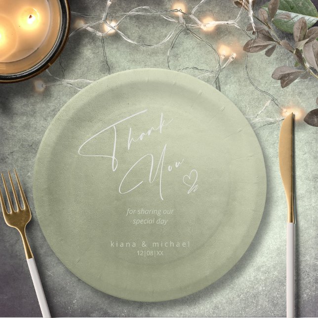 Watercolor Wedding Thank You Sage Green ID786 Paper Plate (Creator Uploaded)