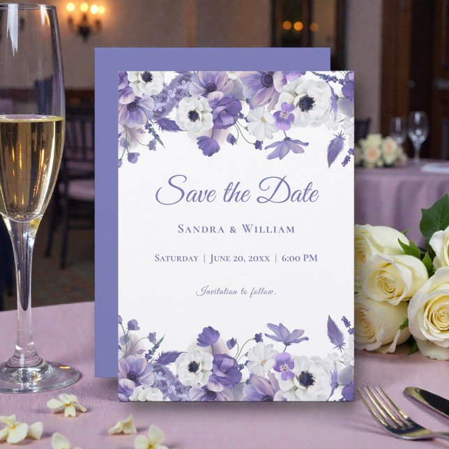 Watercolor Wedding Violet Flowers Save the Date Invitation (Creator Uploaded)