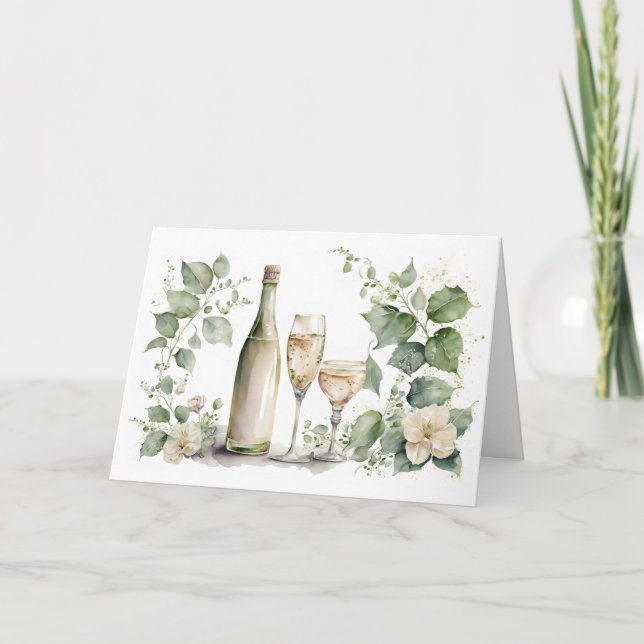 Watercolor Wedding Wine and Ivy Card (Front)