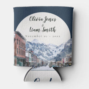 Watercolor Welcome to Telluride Wedding Welcome Can Cooler