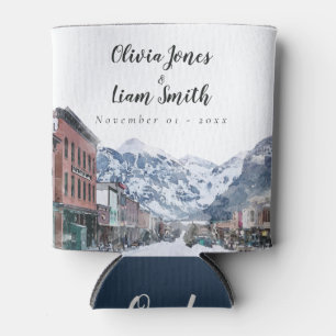 Watercolor Welcome to Telluride Wedding Welcome Can Cooler