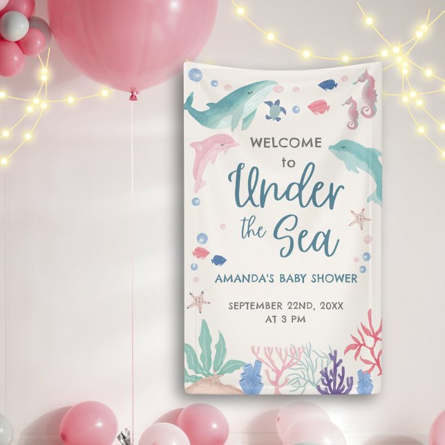 Watercolor Welcome Under the Sea Baby Girl Shower  Banner (Creator Uploaded)