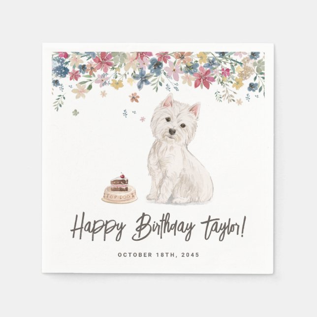 Watercolor West Highland White Terrier Birthday Napkin (Front)