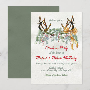 Watercolor Western Antler Christmas Party Invitation