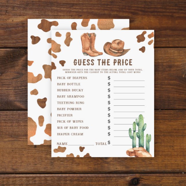 Watercolor Western Baby shower Price Guess Game (Creator Uploaded)