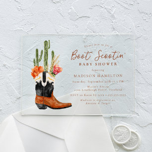Watercolor Western Boot Scootin' Baby Shower Acrylic Invitations