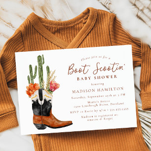 Watercolor Western Boot Scootin' Baby Shower Invitation