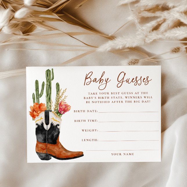 Watercolor Western Boots Baby Guessing Game Card (Creator Uploaded)