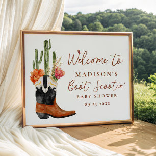 Watercolor Western Boots Baby Shower Welcome Poster