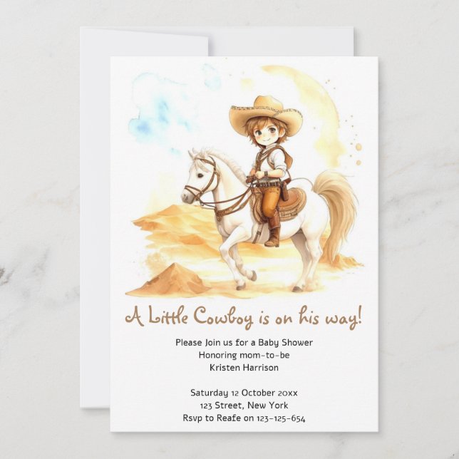 Watercolor Western Cowboy Baby Shower Invitation (Front)