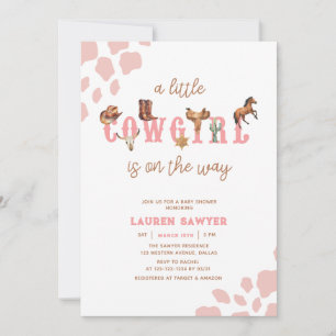 Watercolor Western Cowgirl Baby Girl Shower Invitation