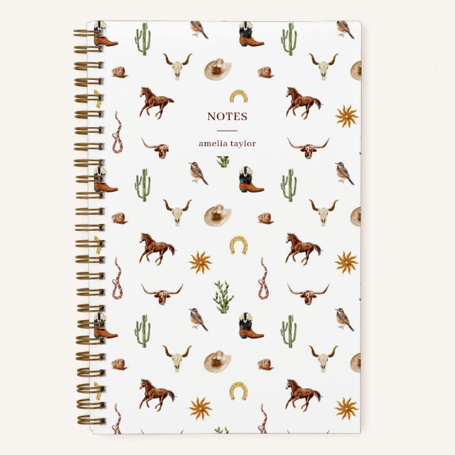 Watercolor Western Cowgirl Notes Personalized Notebook (Front)