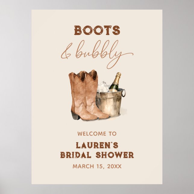 Watercolor Western Cowgirl Shower Welcome Sign (Front)