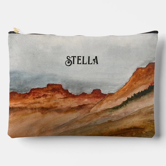 Watercolor Western Desert Landscape Accessory Pouch (Front)