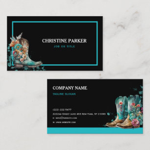 Watercolor Western Floral Boots Business Card