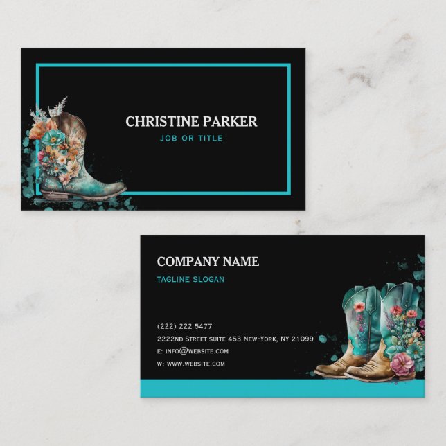 Watercolor Western Floral Boots Business Card (Front/Back)