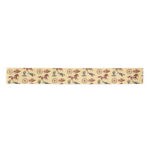 Watercolor Western Kid Art Tan Satin Ribbon