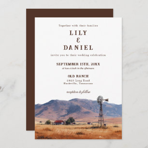 Watercolor Western Mountain Cowboy Ranch Wedding Invitation