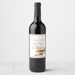 Watercolor Western Tanager Yellow Bird Branch Wine Label