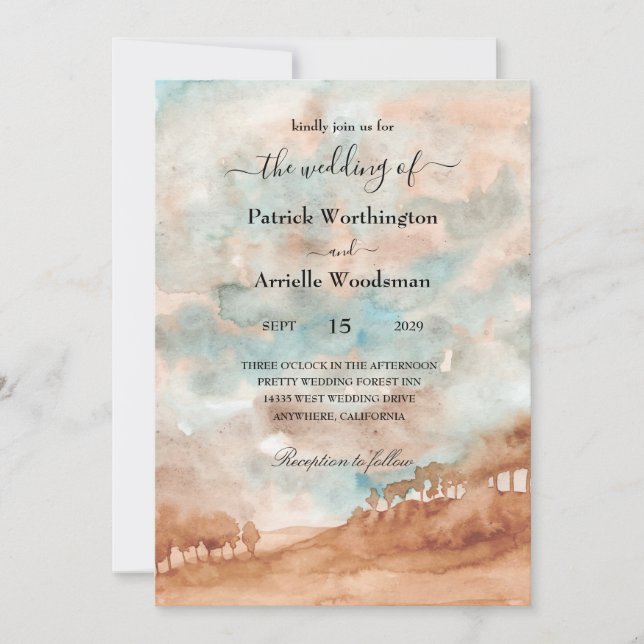 Watercolor western wedding invitations (Front)