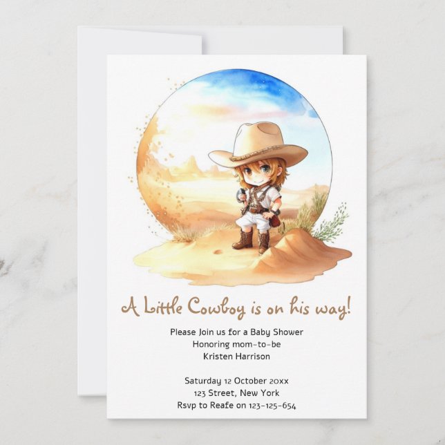 Watercolor Western Wild West Cowboy Baby Shower Invitation (Front)